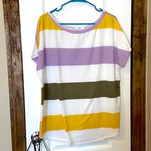 Purple, green and yellow flowy top